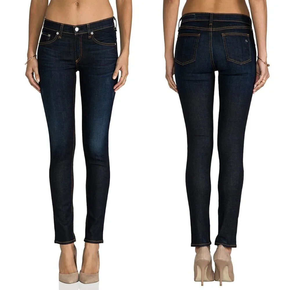 Rag & Bone Skinny Jeans in Kensington Dark Indigo Blue Wash, 28